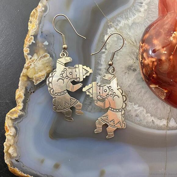Vintage Signed Native American Sterling Silver Dancer Dangle Earrings For Women - Picture 2 of 10
